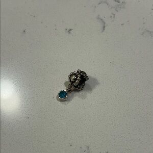 Elegant Silver Flower Bead with Blue Dangle Charm